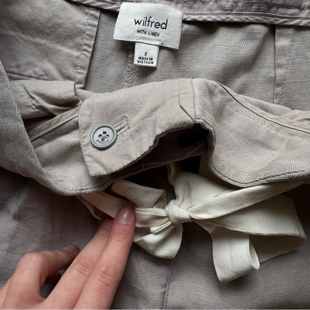 Wilfred Aritzia Linen Pants Sz: 2 Grey Drawstring Tapered Ankle Cropped Coastal - Picture 7 of 11